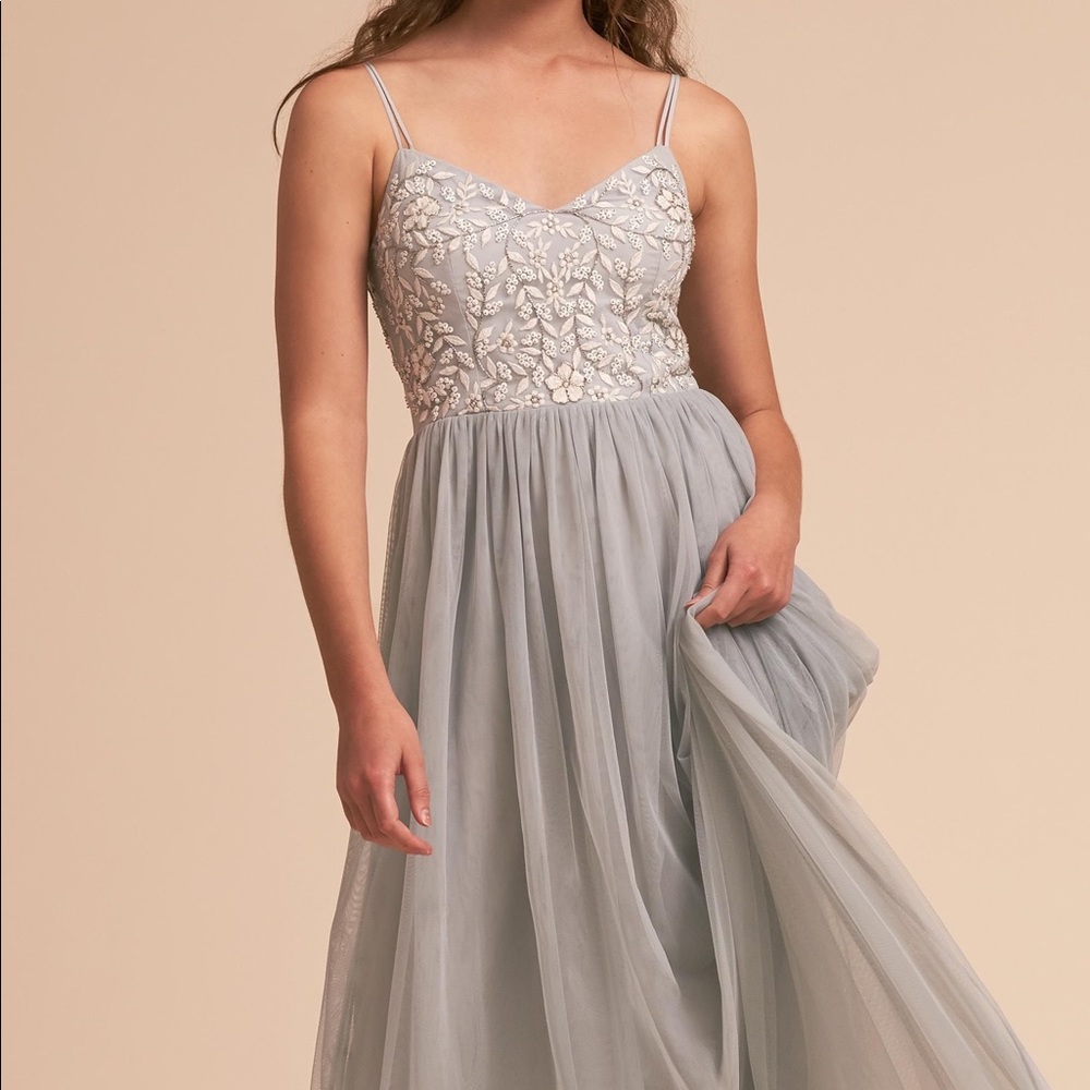 BHLDN Light Gray Beaded Dress
